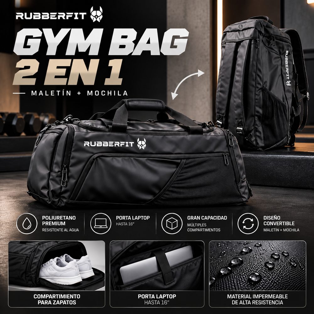 Maletín deportivo y mochila 2 en 1 Rubber Fit negro